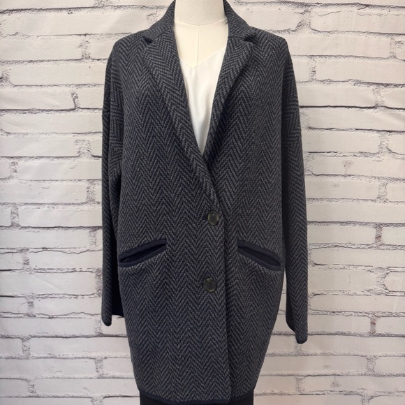 Madewell Jackets & Blazers - Madewell Merino Wool Blend Herringbone Coat Womens Small Oversized Cocoon Gray